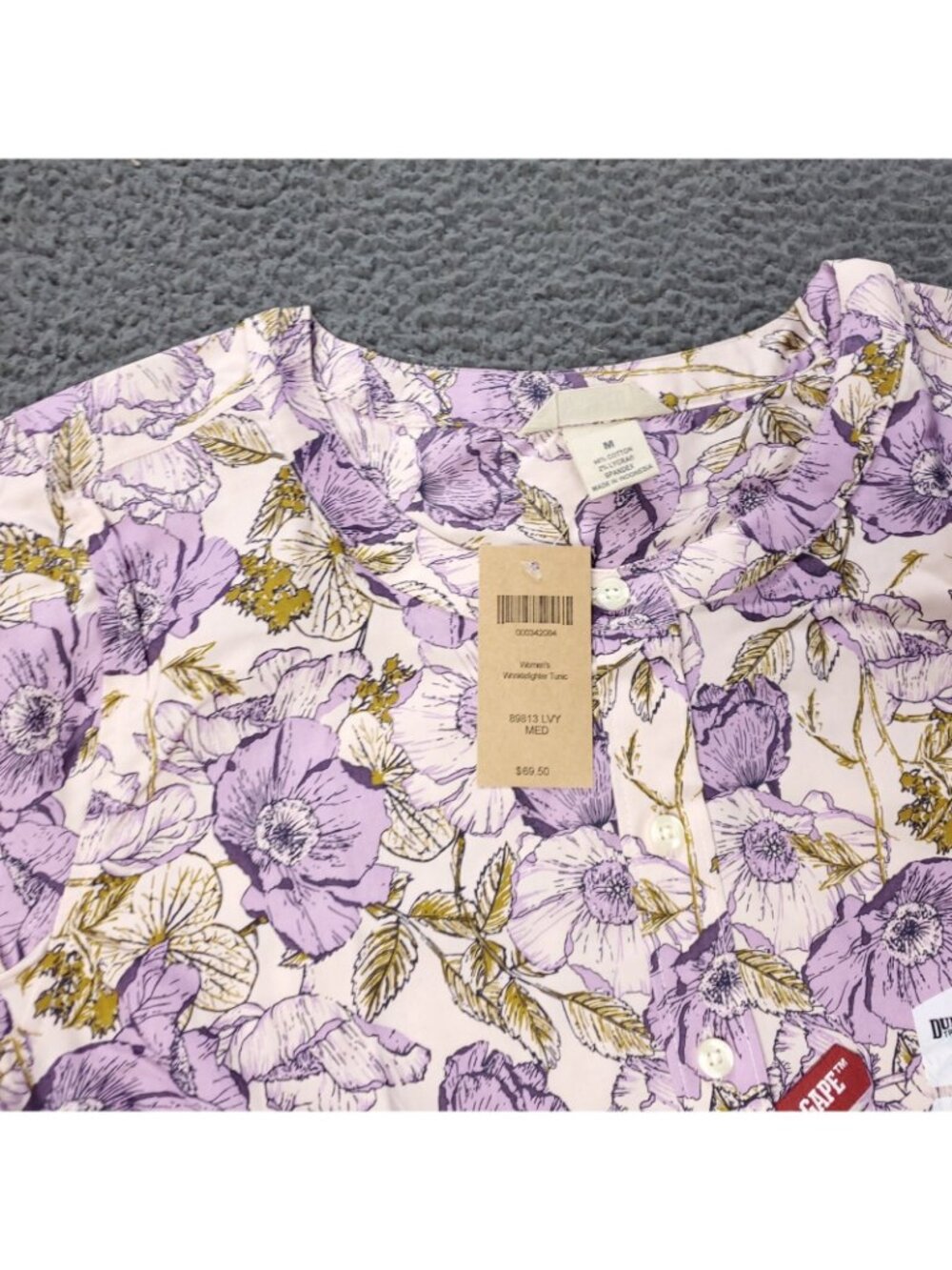 NEW $69.50 Duluth Womens M Medium Floral Wrinkle Fighter Tunic No Gape Purple - Picture 9 of 10